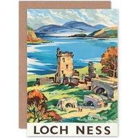 Artery8 Travel Scotland Castle Loch Ness British Railways Greetings Card in Blue