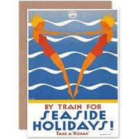 Artery8 Travel Seaside Beach Sea Swim Holiday Australia Greetings Card in Blue