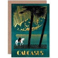 Artery8 Travel Caucasus Mountains Russia Lake Horse Greetings Card in Blue