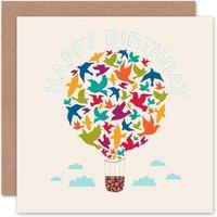 Wee Blue Coo Hot Air Balloon Bird Pattern Travel Goodbye Card