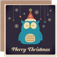Wee Blue Coo Merry Cartoon Snowflakes Owl Christmas Card