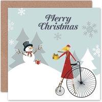 Artery8 Merry Snowman Shooting Star Bicycle Christmas Card