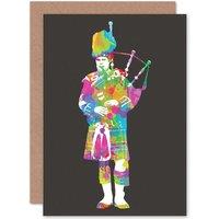 Artery8 Scottish Paint Splat Bagpiper Greetings Card in Black