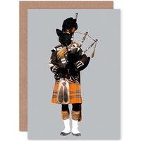 Artery8 Scottish Terrier Bagpipe Piper Tartan Scotland Greetings Card in Grey