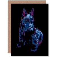 Artery8 Painting Scottish Terrier Dog Scottie Cute Scotland Greetings Card in Blue