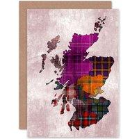 Artery8 Scotland Tartan Map Greetings Card in Purple