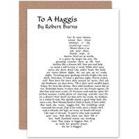 Artery8 Robert Burns Poem Lyrics To A Haggis Scotland Greetings Card in White