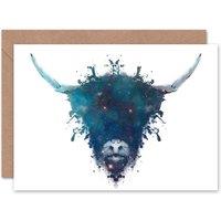 Wee Blue Coo Ink Splat Highland Cow Birthday Card