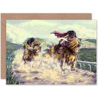Wee Blue Coo Scottish Highland Cow Race Painting Art Card