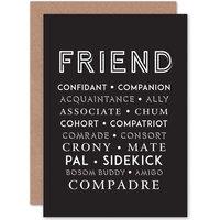 Artery8 Best Friend Pal Mate Chum Words Greetings Card in Black