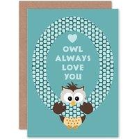 Artery8 Birthday Cartoon Owl Love Blue Greetings Card