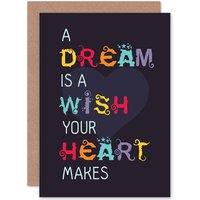 Artery8 A Dream Is A Wish Your Heart Makes Quote Card Love Art Greetings Card in Dark Navy