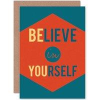 Artery8 Believe Yourself Be You Blue Greetings Card in Red