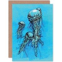Artery8 Blue Jellyfish Underwater Fun Greetings Card