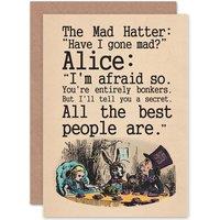 Artery8 Alice in Wonderland Bonkers Mad Hatter Birthday Greetings Card in Beige