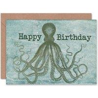 Artery8 Birthday Happy Octopus Tentacles Greeting Card in Blue
