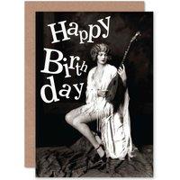 Artery8 Birthday Happy Retro Lute Player Greetings Card in Black