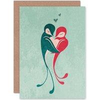 Artery8 Love Birds Embrace Hearts Texture Greetings Card in Blue