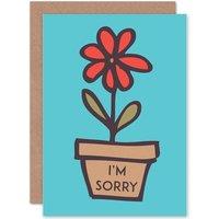 Artery8 Apology I'm Sorry Flower Pot Cartoon Cute Greetings Card in Blue