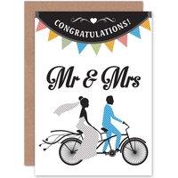 Artery8 Wedding Mr Mrs Tandem Marriage Fun Greetings Card in White