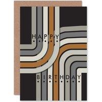 Artery8 Birthday Happy Graphic Groovy Retro Greetings Card in Grey
