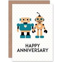 Artery8 Anniversary Happy Cool Toy Robot Fun Greetings Card in Pale Orange