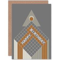 Artery8 Birthday Cubist Graph Happy Geometry Greetings Card in Grey