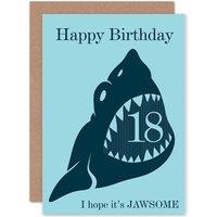 Artery8 Birthday Happy 18th Eighteenth Shark Jawsome Greetings Card in Blue