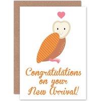 Artery8 New Baby New Arrival Patchwork Owl Greetings Card in Orange