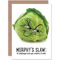 Artery8 Occasion Cartoon Cabbage Funny Humour Greetings Card in Green