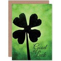 Artery8 Good Luck Shamrock Silhouette Greetings Card in Green