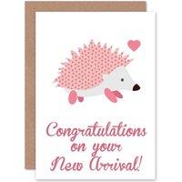 Artery8 New Baby New Arrival Patchwork Hedgehog Greetings Card in Pink