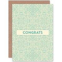 Artery8 Congratulations Ornate Pattern Greetings Card in Blue