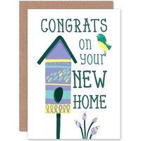 Artery8 Moving New Home Bird House Greetings Card in Blue