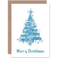 Artery8 Christmas Xmas Cool Blue Tree Greetings Card