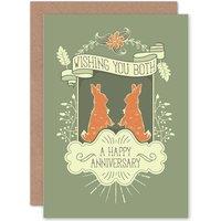 Artery8 Happy Anniversary Rabbits Green Greetings Card