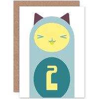Artery8 Child Birthday Cat 2 Two Year Old Greetings Card in Blue