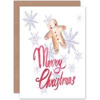 Artery8 Christmas Xmas Cute Gingerbread Man Greetings Card in White