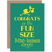 Artery8 New Baby Birth Fun Size Stork Mini Human Greetings Card in Green