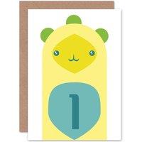 Artery8 Child Birthday Cuddly 1 One Year Old Greetings Card in Yellow