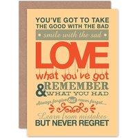 Artery8 Quote Phrase Prose Motivation Never Regret Greetings Card in Beige