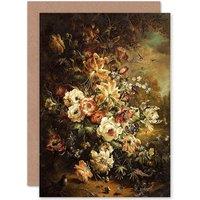 Artery8 Painting Still Life Fuhrmann Flowers Birds Greetings Card in Black