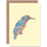 Artery8 Painting Watercolour Animal Bird Nature Kingfisher Greetings Card in Yellow