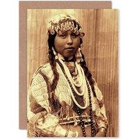 Artery8 Photo Portrait Curtis Native American Wishham Bride Greetings Card in Beige