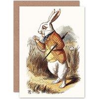 Artery8 Alice Wonderland White Rabbit Tenniel Book Carrol Greetings Card in Brown