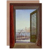 Artery8 Painting Interior Study Carus Balcony Room Bay Naples View Greetings Card in Blue