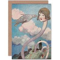 Artery8 Painting Book Alice Wonderland Carroll Robinson Pigeon Greetings Card in Blue