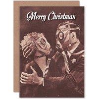 Artery8 Alternative Christmas Xmas Bizarre Gas Mask Funny Greetings Card in Black