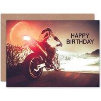 Artery8 Motorcycle Night Ride Motorbike Rider Birthday Card