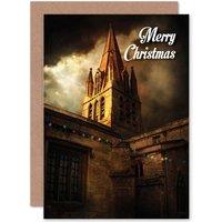 Artery8 Christmas Xmas Church Steeple Lightning Greetings Card in Brown